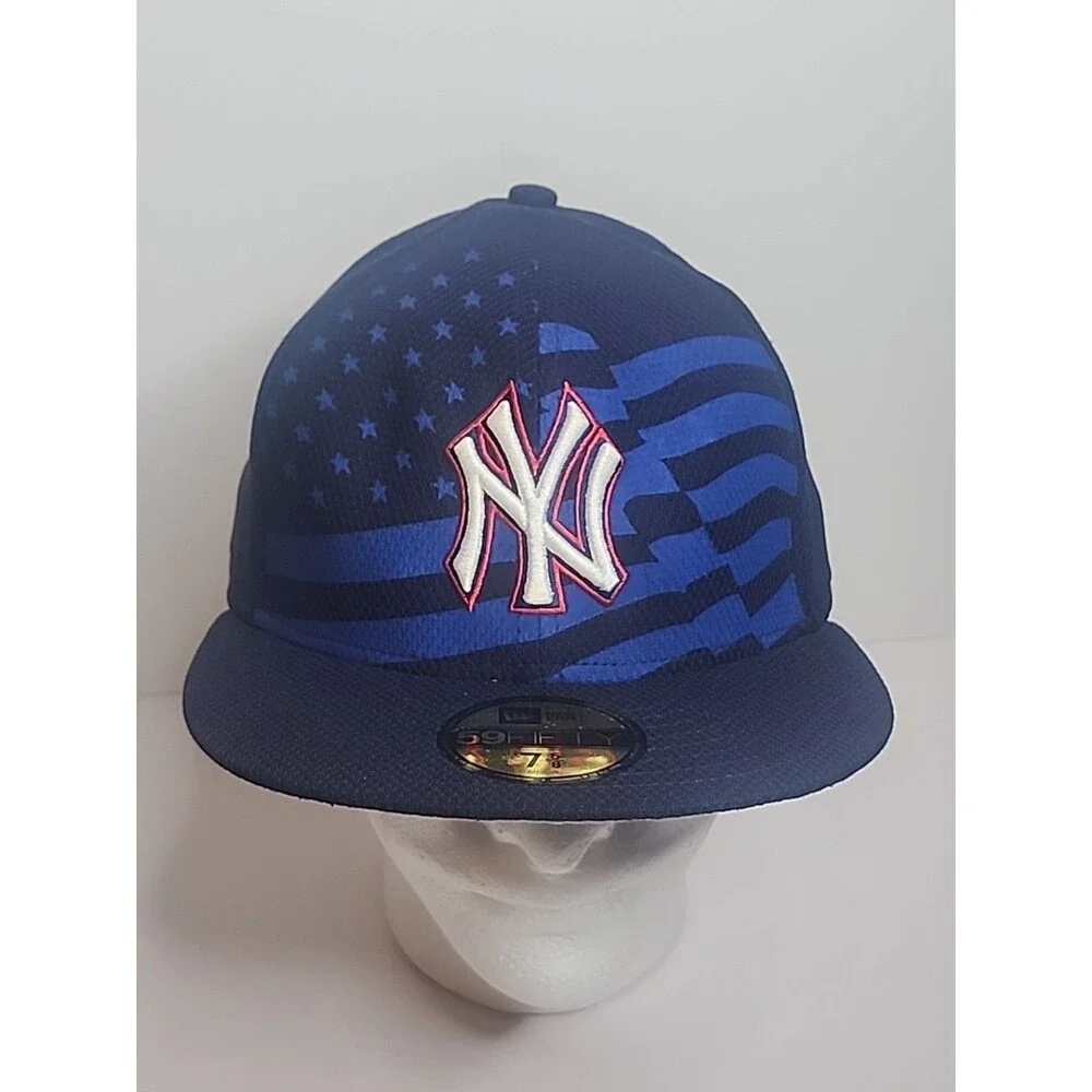 New York Yankees New Era 59Fifty Hat Cap USA Flag Blue Size 7 5/8